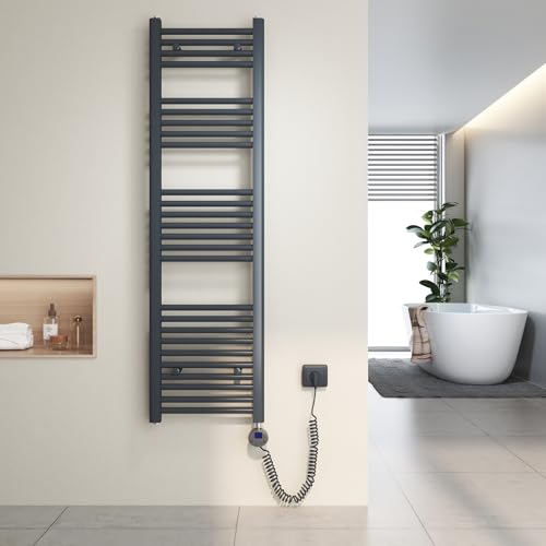 Heilmetz Radiateur sèche-Serviettes électrique 140x40cm avec Thermostat Digital avec Fonction minuterie Sèche-Serviettes Droit Anthracite 500W