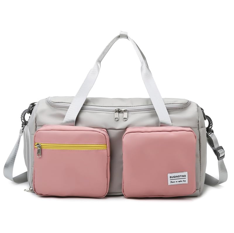 Sac de sport 55cm gris clair et rose avec compartiment à chaussures et zone humide