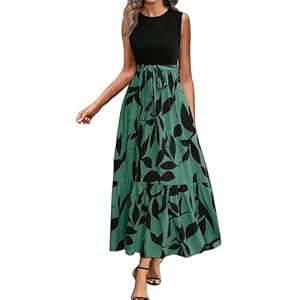 Abito Estivo Donna Lungo Curvy Scollo Rotondo Vestiti Eleganti Tunic Senza Maniche Floreale Stampato Linea A Vestito da Sera Vacanza Vintage Abito Mare Spiaggia Casual Morbido e Comodo Vestiti Estivi