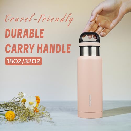 Image of BJPKPK Insulated Water Bottle 18OZ Stainless Steel Water Bottle with Handle Double Walls Vacuum Insulated BPA Free Flask, Peach