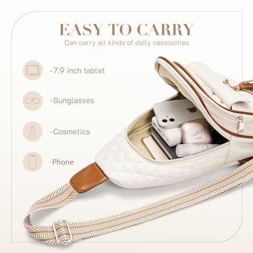 Missnine PU Leather Sling Bag for Women Quilted Chest Crossbody Trendy Travel Bag for Hiking Cycling with Tassel3