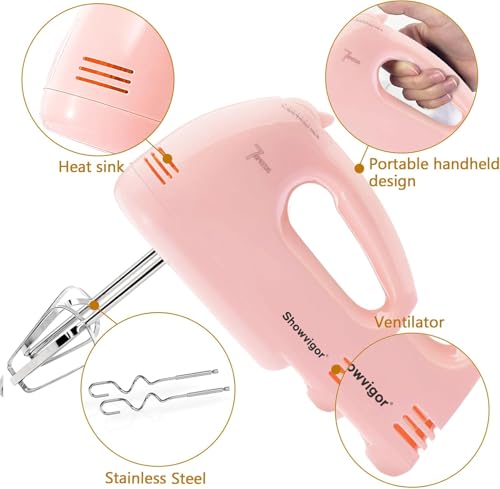 Hand Mixer, Electric Cake Whisk Food Mixer for Baking Self-Control/Turbo Boost + 4 Stainless Steel Accessory Food Beater for Cake Bread (CX6610-PK) - Image 4
