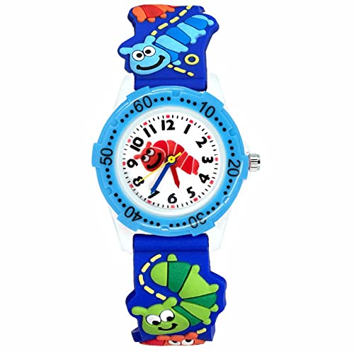 Reloj de niña Dibujos Animados de Moda Estilo de Mariposa Lindo Estudiante Niñas niños Cuarzo Relojes de Pulsera de Silicona 3D Relojes para niñas (Color : Blue)