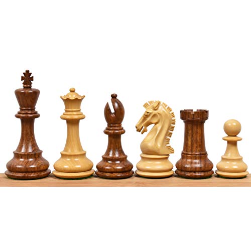 Royal Chess Mall Craftsman Knight Chess Pieces Only Chess Set, Golden Rosewood and Boxwood Wooden Chess Set, 3.9-in King, Weighted Chess Pieces (2.65 lbs)
