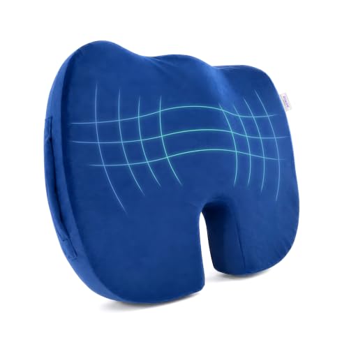 Image of Orthopaedic Memory Foam Coccyx Seat Cushion-(2 Year Warranty) - (18 inchx14 inchx3 inch) Tailbone & Sciatica Relief, Extra Support for Long Sitting,Non-Slip for Office /Home Chairs,Upto 100 kg - Velvet Blue