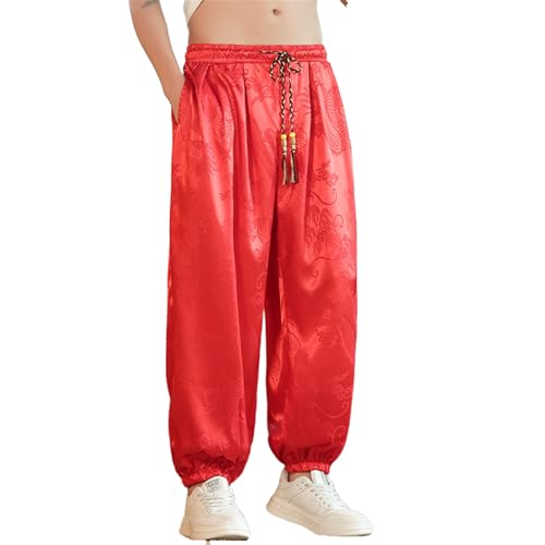 GUOYUXIAO Men's Pants Summer Chinese Style Wide-Legged ThinTrouser