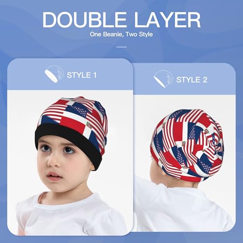 American Flag and Flag of The Dominican Republic Kids Leisure Elastic Knitted Hat Junior Large Size Knit Cap Child Beanie Black3