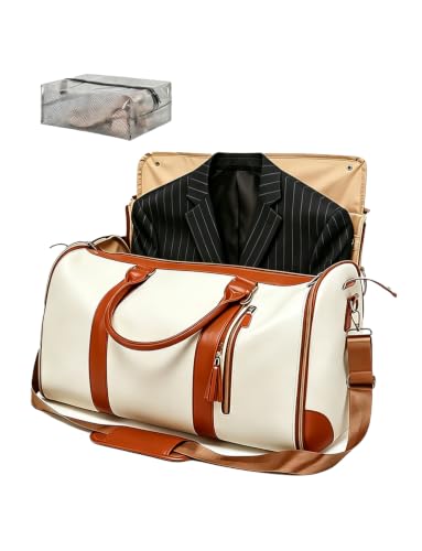 BSAKG 2 in 1 Convertible Garment Duffle Bags for Travel 45L Carry on Duffle Bag for Men & Women with Shoe Lmproved Zipper and Reinforced Straps Suitable for Business & Weekend Trips Beige