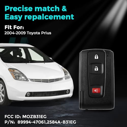 Key Fob for Toyota Prius 2004 2005 2006 2007 2008 2009 Replacement Keyless Entry Remote Smart Key Fob for Silver Logo, P/N: 2584A-B31EG, 89994-47061 — view 2
