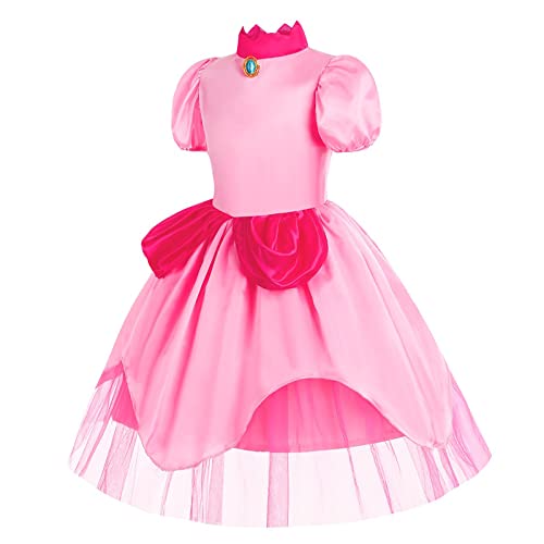 Girls Princess Peach dress Super Brothers Party Dresses Kids 3-12 Years2