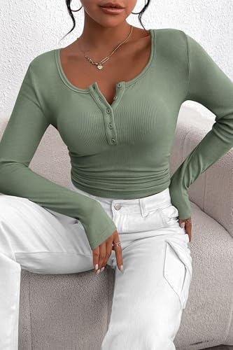 Image of PRETTYGARDEN Women's Fall Long Sleeve Henley T Shirts