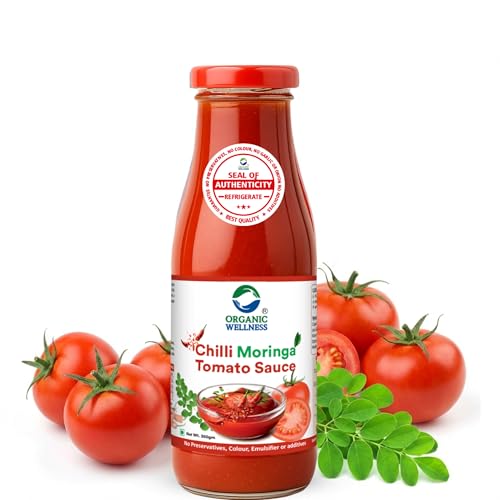 Image of Organic Wellness Moringa Tomato Red Chilli Sauce Bottle I No Added Preservatives Or Colors | All Natural Ingredients | No Onion & Garlic |100% Veg & Fresh Tomatoes Used (350 Gram - Pack Of 1)