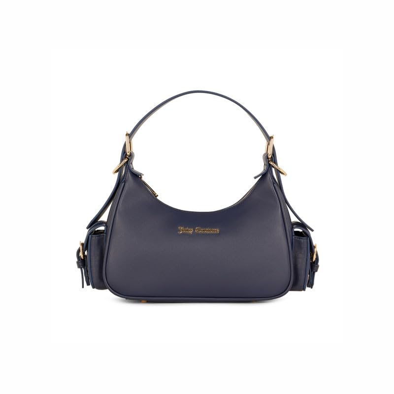 Handle With Flair Handbag - Navy | Sophisticated Structured Silhouette | Gold-Tone Logo Plate | Monogram Side Pockets & Smooth Textured Pu | Stylish Women's Handbag