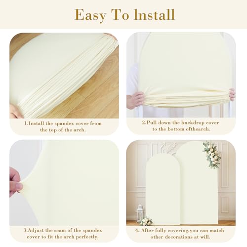 Image of Ivory Arch Cover Set of 2 Spandex 7.2 and 6ft Ivory Arch Backdrop Cover Wedding Arch Stand Covers for Bridal Shower Wedding Baby Shower Birthday Party Ceremony Banquet Photo Arched Background