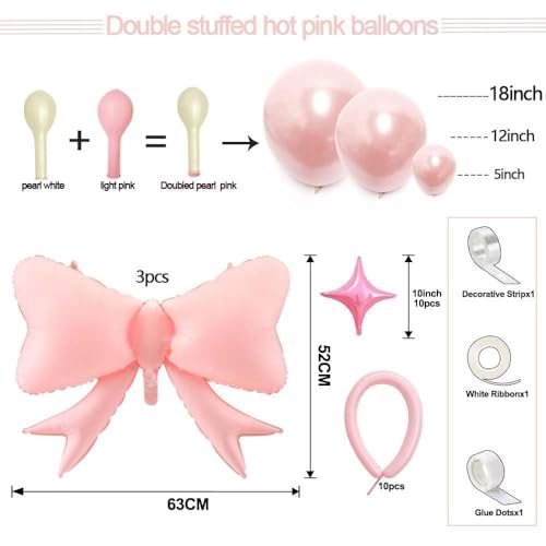Image of Pearl Pink Double Stuffed Balloons for Bow Star Birthday Baby Shower Party