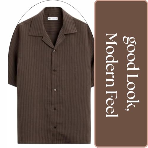 Image of MiraMichi Men's Regular Fit Long Shirt - Corduroy Fabric, Striped Pattern, Half Sleeves, Ideal for Casual