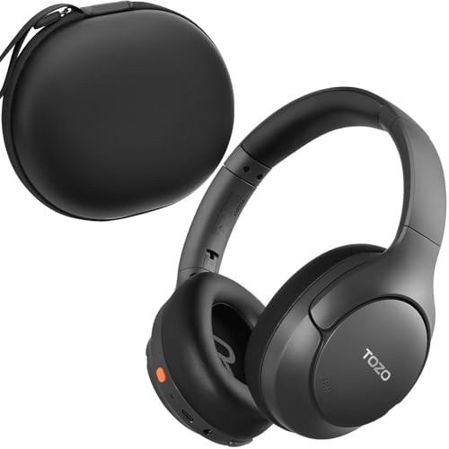 Image of TOZO HT3 Hybrid Noise Cancelling Headphones, 90H Battery Life Wireless Over Ear Bluetooth 6.0 Foldable Headset, AI Voice Assistant with 5 Mics, Connect 2 Devices & Hi-Res Sound, 32 Audio EQ, with Case