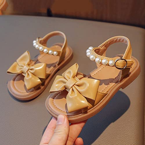 Girls' Sandals Summer Children's Soft Sole Shoes Fashion Girls' Bow Princess Shoes Baby Beach Shoes Girl Dress Shoes (Yellow, 7.5 Toddler)2