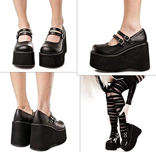 Dames Lolita plateaupumps voor dames Gothic Mary Jane Cosplay Wedges Dress Shoes - Image 4