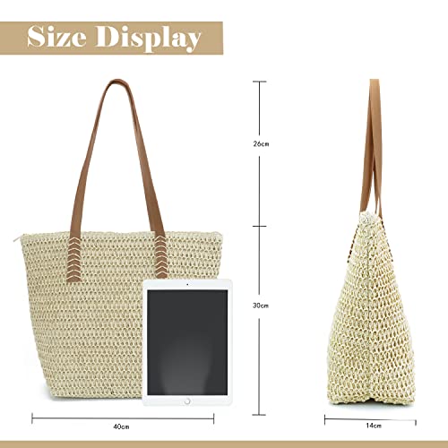 Bolso de playa de paja grande para mujer con cierre miniatura 4