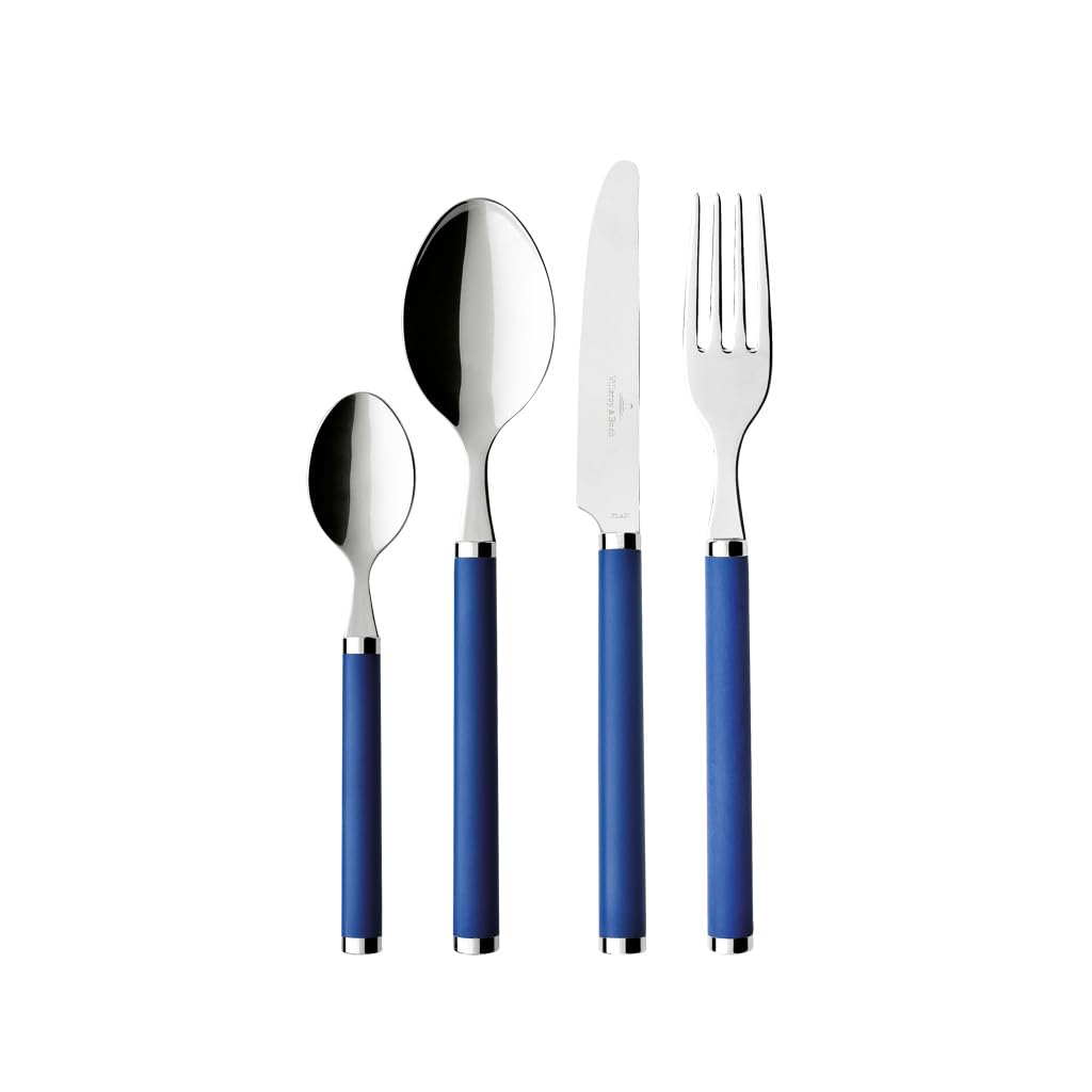 Villeroy & Boch Play! Blue Ocean Cutlery for up to 6 People, 24 Pieces, Stainless Steel, Blue Plastic Handle