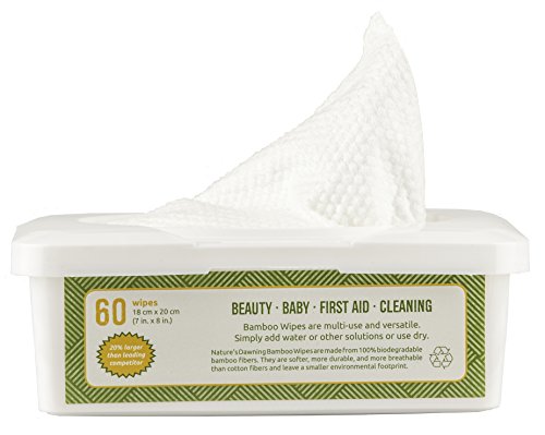 Nature's Dawning 100% AUTHENTIC Bamboo Wipes, Dry Multi-Purpose Wipes, 18cmx20cm- 60 Sheet 70 gsm Tub
