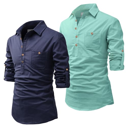 Image of Vida Loca Men Cotton Full Sleeve Casual Spread Collor Slim Fit Short Kurta for Men and Boys (Pack of 2)