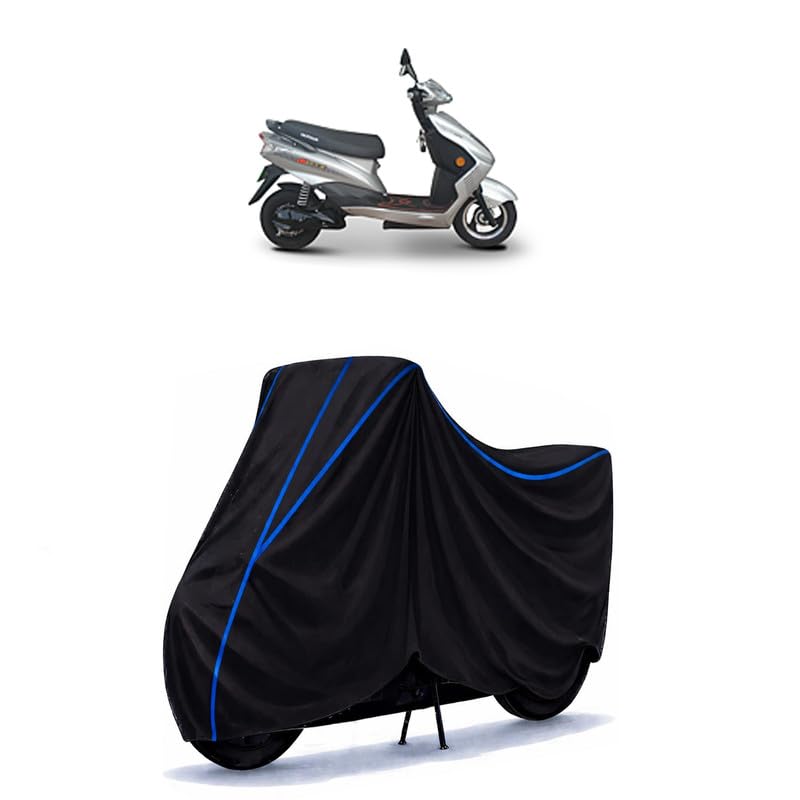 Image of Scooty Cover Water Resistant for Ridge 100 Standard | Universal Scooter & Bike Cover | Heavy Duty UV Dust, Rain & Scratch Protection | Elastic Fit All Weather Indoor Outdoor | Black with Blue Piping