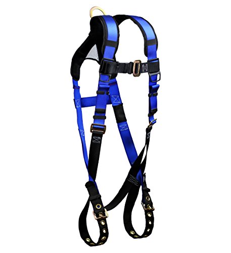 FallTech 7016B Contractor + Standard Non-Belted Harness 1 Back D-Ring; MB Legs/TB Chest; Padded Mesh Yoke; Friction Roller Adjusters UniFit Small/Medium/Large Blue