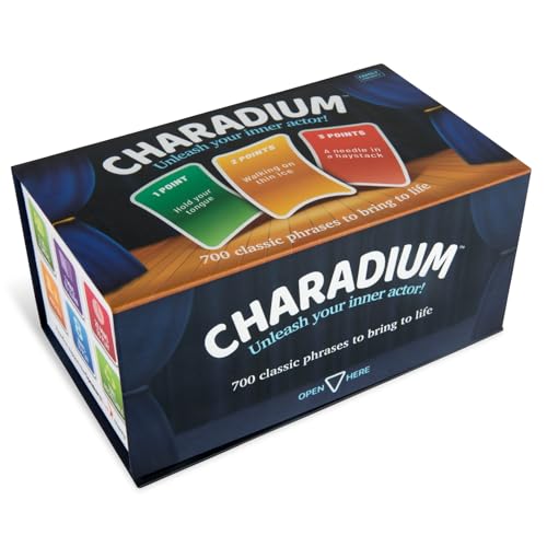 Charadium by Gamesium Hilarious Party Game for Adults Teens and Families Like Charades but Better 700 Popular Phrases 8 Game Modes Fast 20-Minute Rounds Perfect for Game Night
