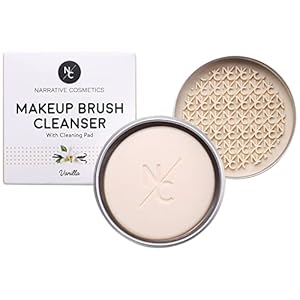 Narrative Cosmetics Solid Makeup Brush Cleanser Soap for Cosmetic Brushes with Silicone Cleaning Pad – Vanilla Fragrance, Professional Makeup