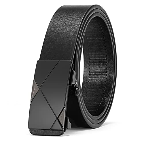 Ratchet Belt for Men, Automatic Slide Buckle, Adjustable Genuine Leather Belts, Dress Casual Pants Shirts Jeans