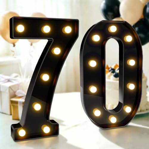 Image of Pooqla 70th Birthday Decorations for Men, Large Black Light Up Numbers | Black Party Decorations, 12.6in Tall Big Marquee Numbers 70th Anniversary Birthday Gift for Men Him Room Decor