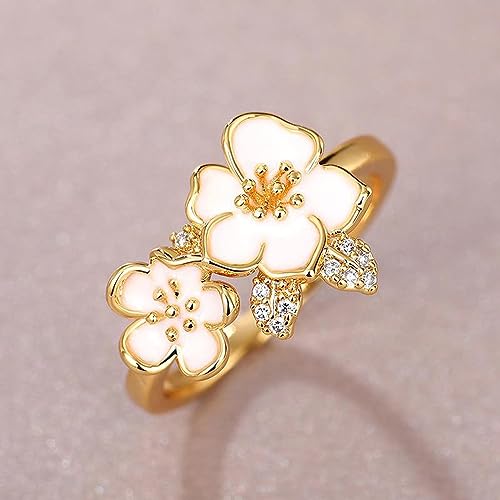 Women's Yellow Gold Plated Flower Band Ring for Wedding Engagement Promise2