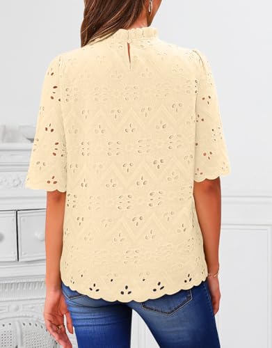 BETTE BOUTIK Womens Lace Tops 2025 Trendy Long Short Sleeve Eyelet Embroidered Dressy Casual Blouse Shirts