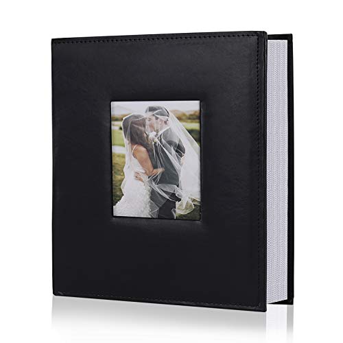 RECUTMS Albums photos 15,2 x 10,2 cm, 200 pochettes avec espace mémo, couverture en cuir noir, album photo 10,2 x 15,2 cm, pour famille, mariage, vacances, anniversaire de mariage (noir) Cover
