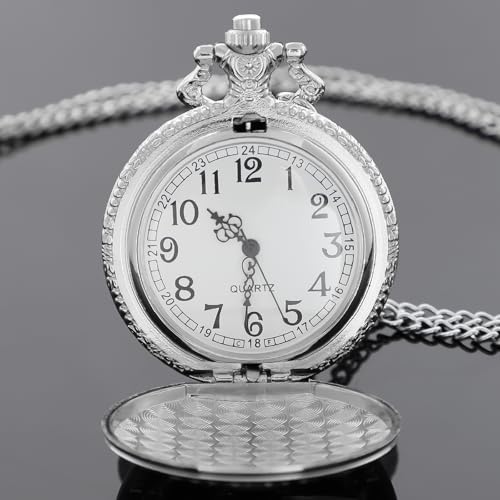 Image of Tiong Vintage Pocket Watch Engraved Cowboy Skull Wolf 3D Pattern Arabic Numerals Quartz Pocket Watch with Chain Best Gifts