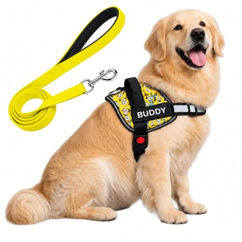 Image of Yellow Fun Print Dog Vest Harness with Leash, No Pull & Reflective