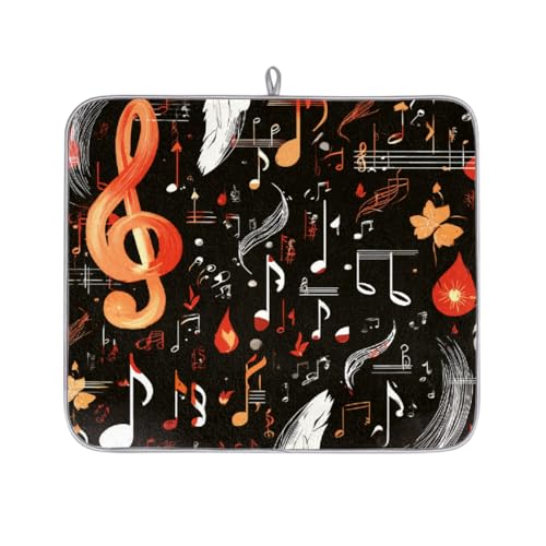 Axurera Tapete de secado de platos con símbolos de notas musicales para encimera de cocina, tapete escurridor de platos absorbente, lavable, almohadilla de secado de platos para escurridores de