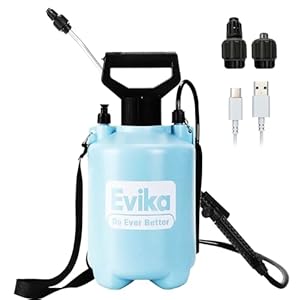 EVIKA 1 Gallon Battery Powered Pump Sprayer, Air Liquid Pump Sprayer with Adjustable Nozzle and Fan Nozzle, Weed Spray, Automatic Garden Pressure Sprayer for Weeding Spraying and Cleaning, Blue