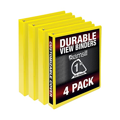 Image of Samsill Durable 1 inch 3 Ring Binder, D Ring Binder, 100% Recycled Chipboard, Yellow, (Pack of 24)
