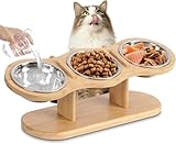 CILXGQLN Elevated Cat Bowls Raised Cat Food Bowls, 15° Tilted Pet Bowls for Cats Puppy Small Dogs, Raised Dog Bowl Stand Feeder Adjustable Dog Cat Food Water Bowls Stand with 3 Stainless Steel Bowls