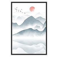 Framed Canvas Wall Art Abstract Sunrise and Sunset Canvas Prints Home Artwork Decoration for Living Room,Bedroom - 16x24 inches