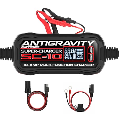 Antigravity SC-10 Super-Charger 10A Smart Battery Charger & Maintainer for 6V/12V Lithium (LiFePO4) & 12V Lead-Acid Batteries Wall-Powered LCD Display Power Supply Mode BMS Reset
