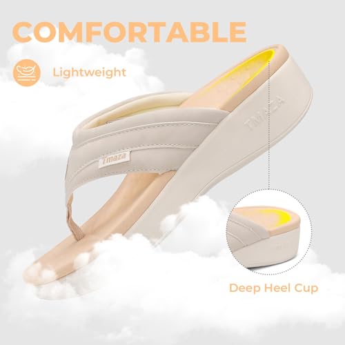 Image of Womens Platform Arch Support Flip Flops | Summer Wedge orthotic Slide Sandals footbed Thong Sandals for Pool Beach