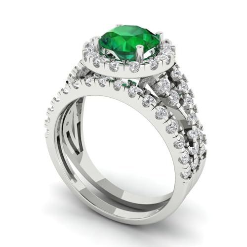 Clara Pucci 2.5 ct Round Cut Halo Solitaire Genuine Simulated Emerald Designer Art Deco Statement Wedding Ring Band Set 18K White Gold2