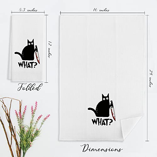 Eioney Funny Black Cat With Knife Kitchen Towels & Tea Towels, Dish Cloth Flour Sack Hand Towel For Farmhouse Kitchen Decor，24 X 16 Inches Cotton Modern Dish Towels Dishcloths,Gifts For Cat Lovers #TOP3