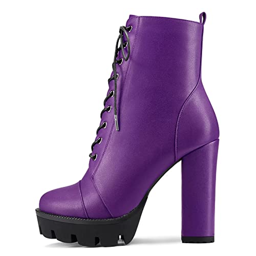 Castamere Women High Heel Platform Chunky Block Round Toe Ankle Boots Short Bootie Lace-up Zipper Boots2