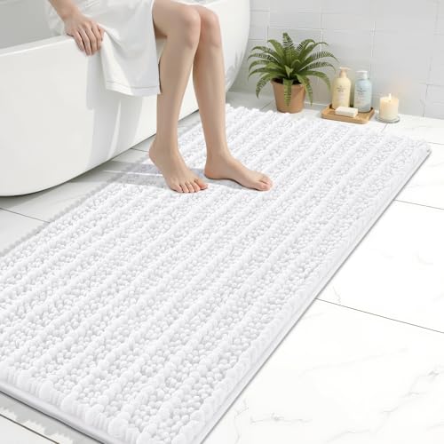 Image of Arotive Luxury Bathroom Runner Rugs 44x24, Extra Soft Thick Absorbent Shaggy Chenille Bath Rugs, Machine Wash Dry, Bath Mats for Bathroom Floor, Tub and Shower, Home Decor Accessories, White
