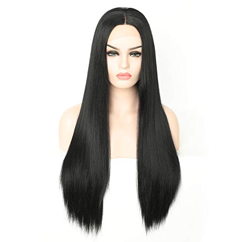 COSYCODE Straight Wig with Bangs for Women (Black.)